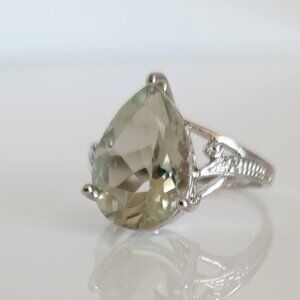 Green Amethyst Pear 4.9 Carats Ring Size 7